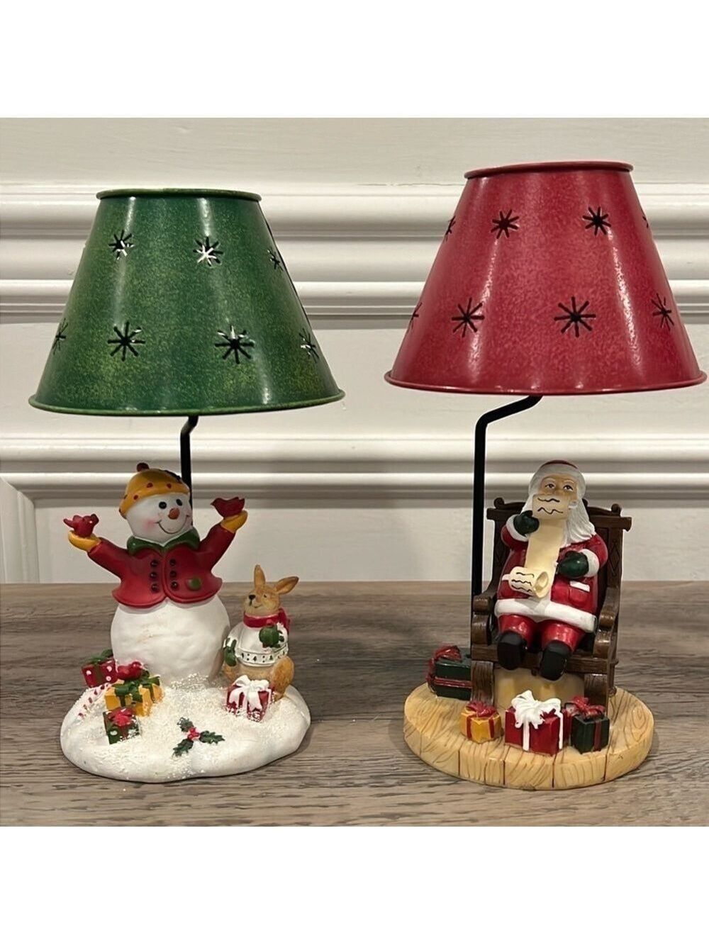 Yankee Candle Snowman & Santa Claus Christmas Holiday Tealight Candle Holder Vtg
